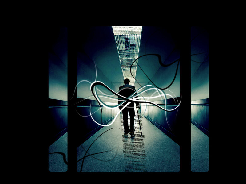 person walking down a corridor