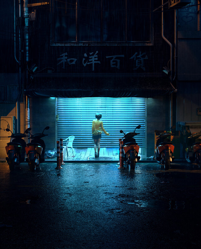 Person Walking in Alley — Blue, Dramatic