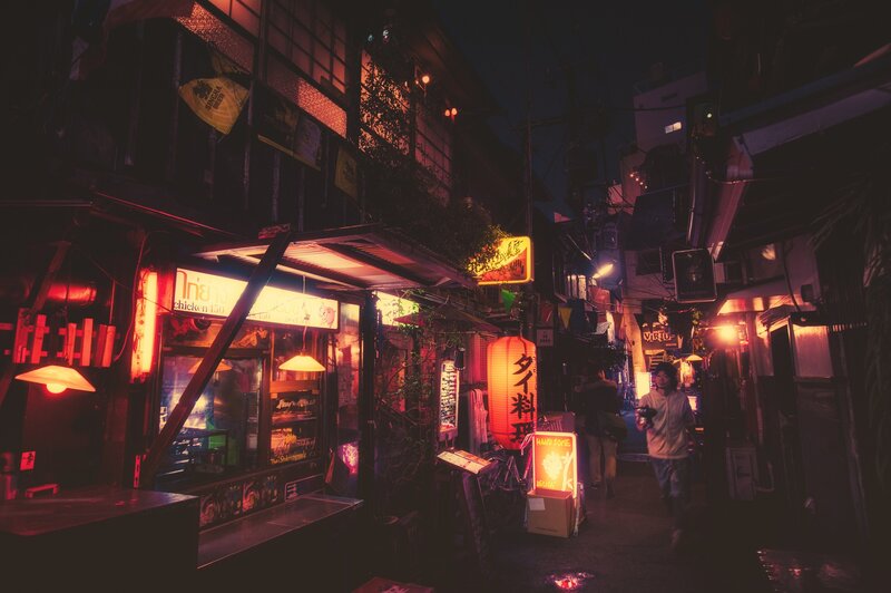 Person Walking in Alley — Red