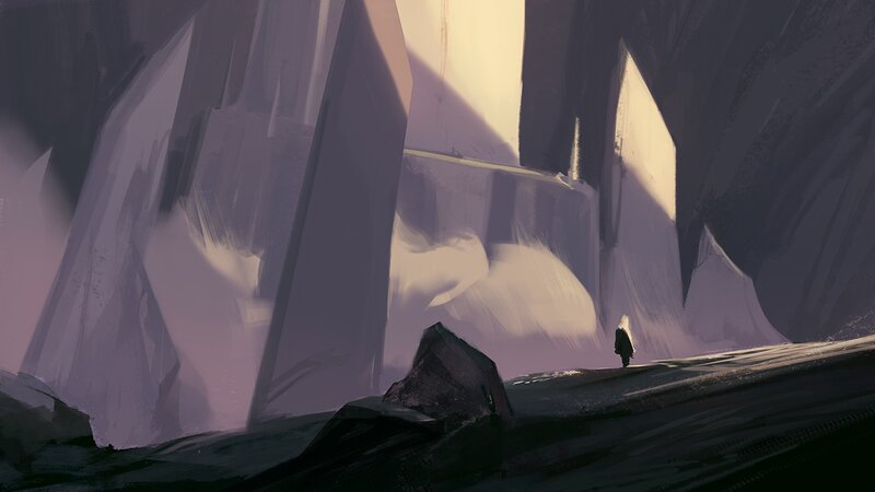Person Walking in Canyon — Purple
