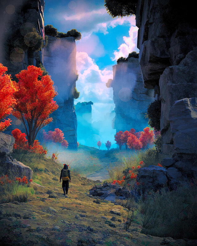 Person Walking in Canyon — Red