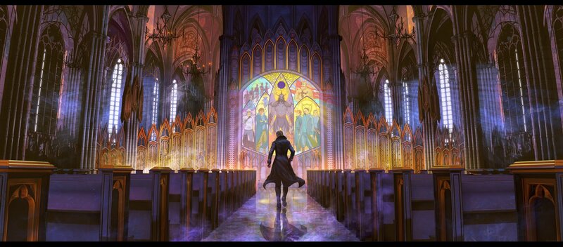 Person Walking in Cathedral