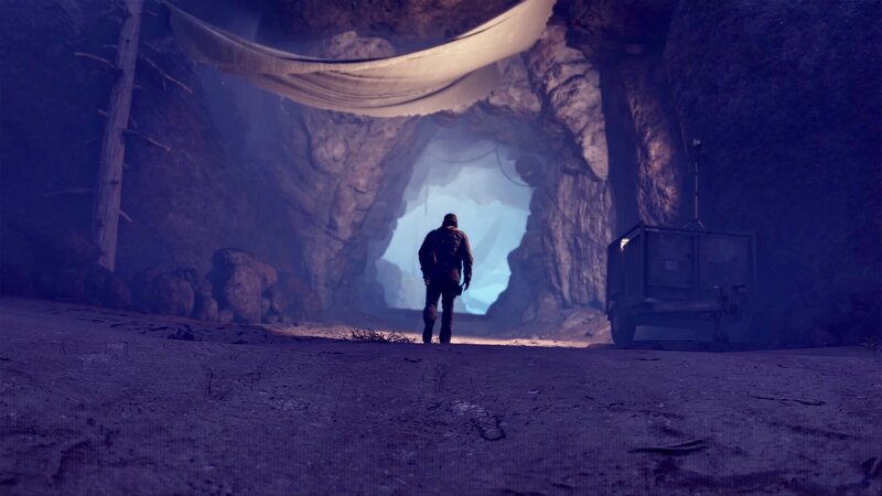 Person Walking in Cave — Purple