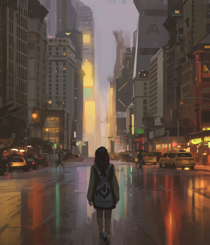 Person Walking in City — Gray