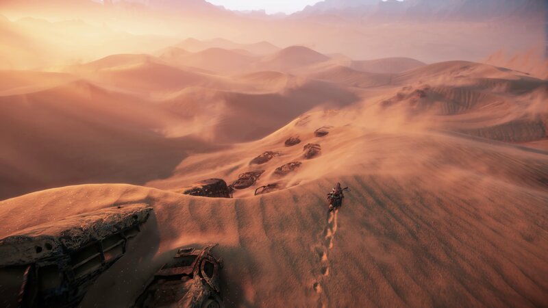Person Walking in Desert — Orange, Desolate