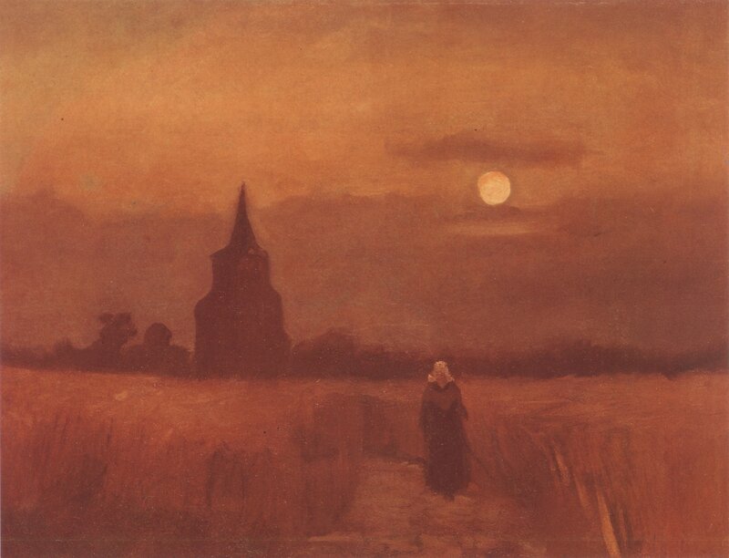 Person Walking in Field — Orange, Dramatic
