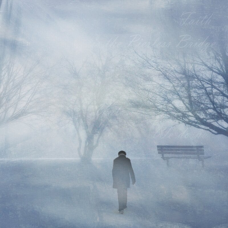 Person Walking in Fog — Blue