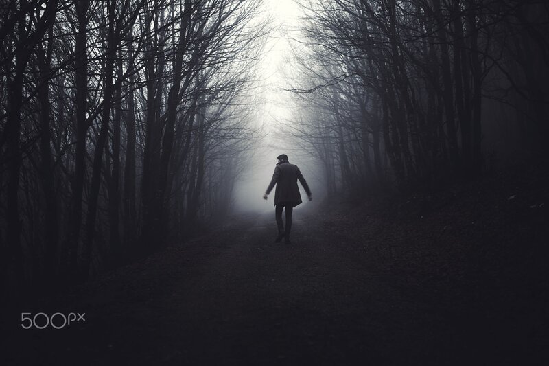 Person Walking in Forest — Black, Mysterious, Night