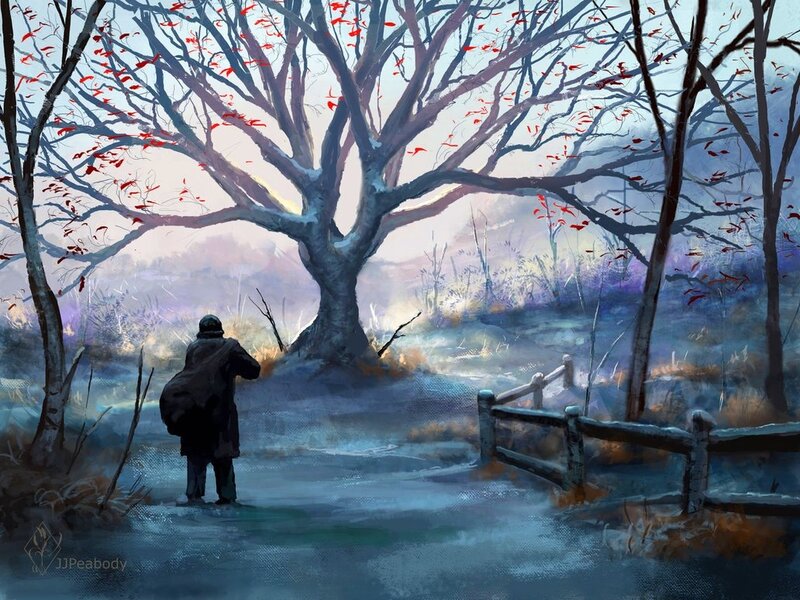 Person Walking in Forest — Blue, Melancholic