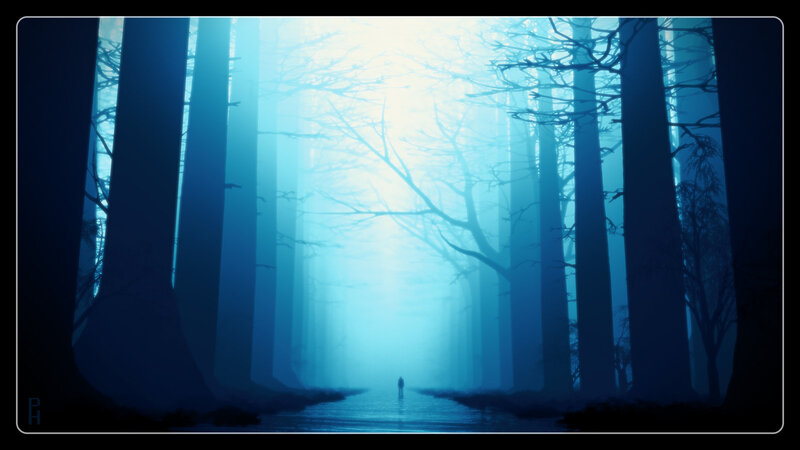 Person Walking in Forest — Blue, Mysterious