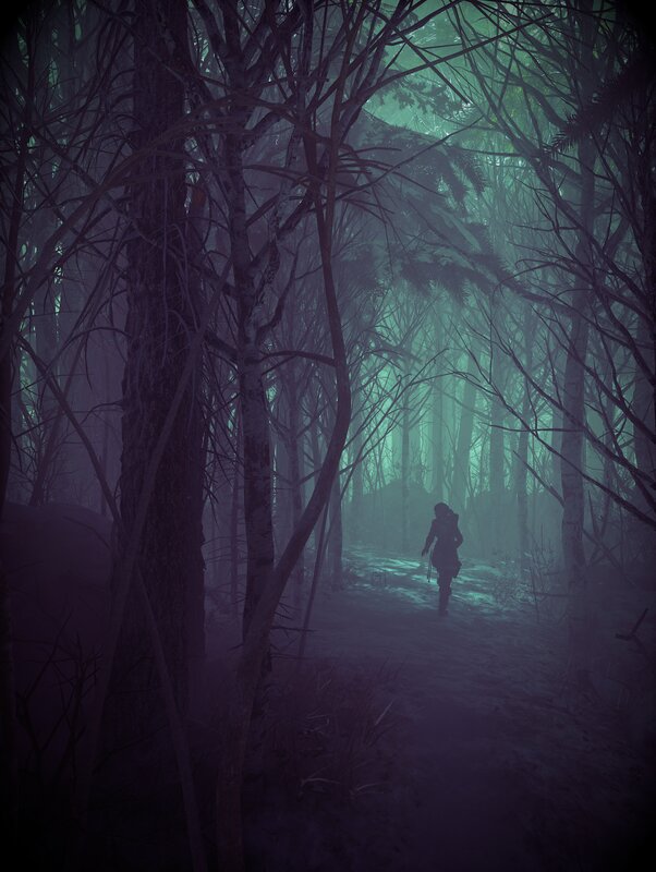 Person Walking in Forest — Purple, Mysterious