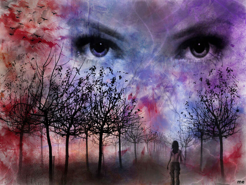 Person Walking in Forest — Purple