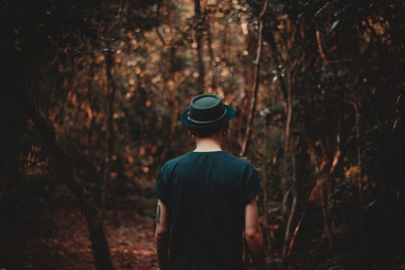 Person walking in forest