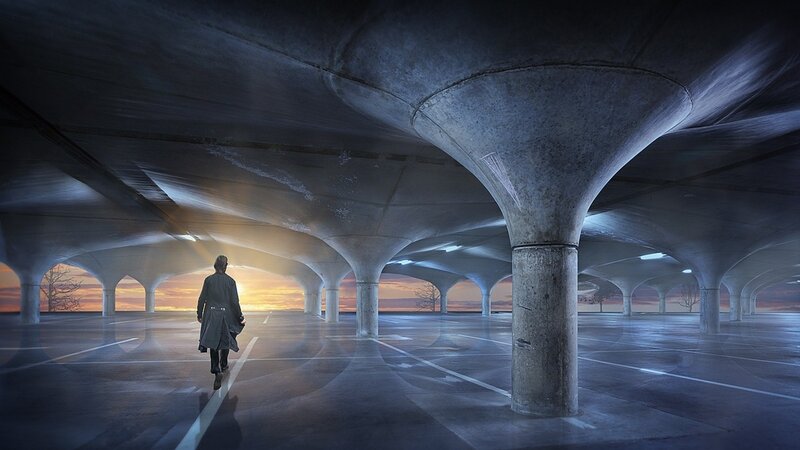 Person Walking in Parking Garage