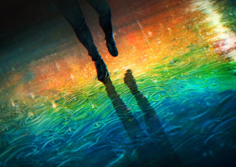 Person Walking in Puddle — Blue, Dramatic