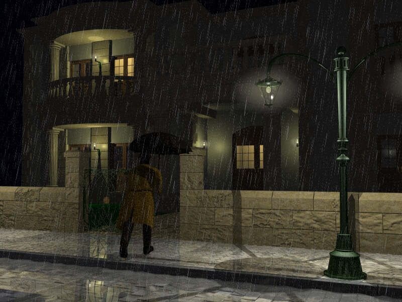 person walking in rain at night