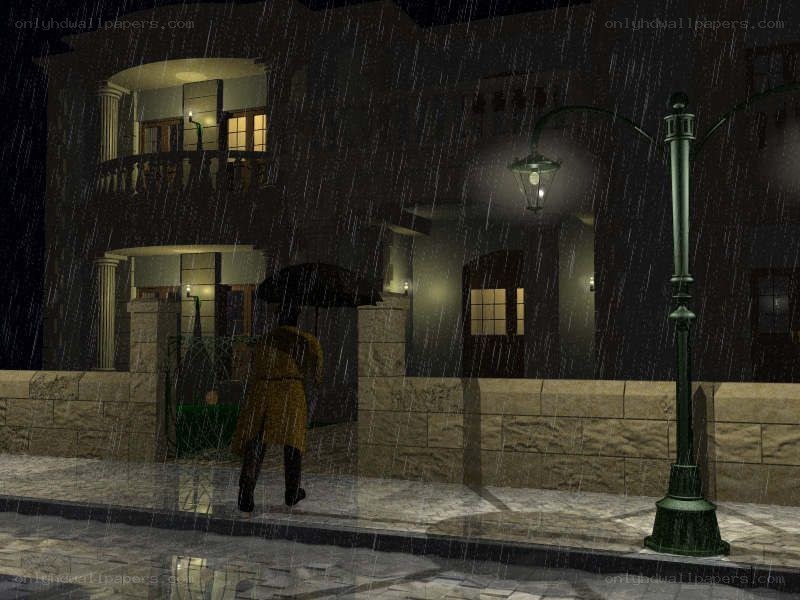 person walking in rain at night