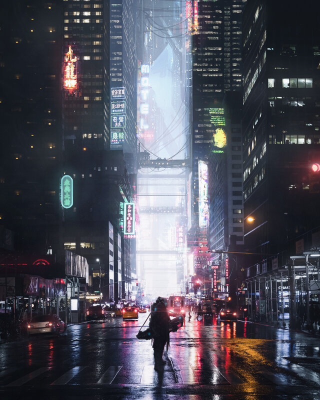 Person Walking in Rain — Black, Dramatic