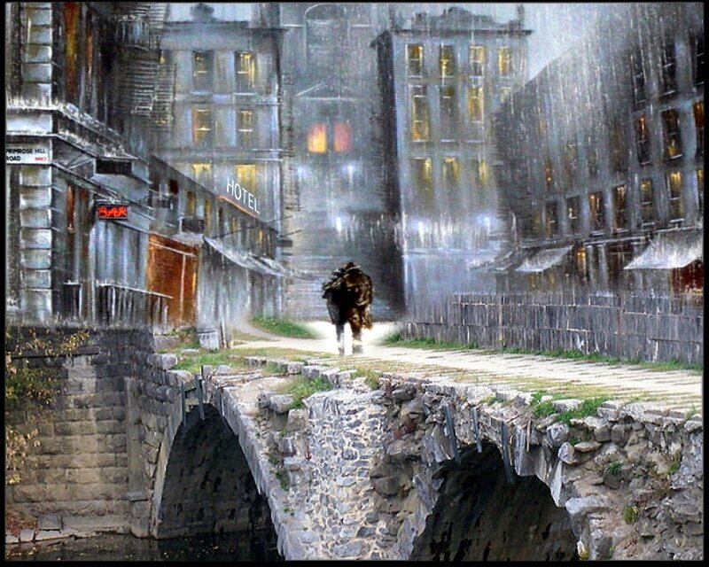 Person Walking in Rain — Gray, Dreary