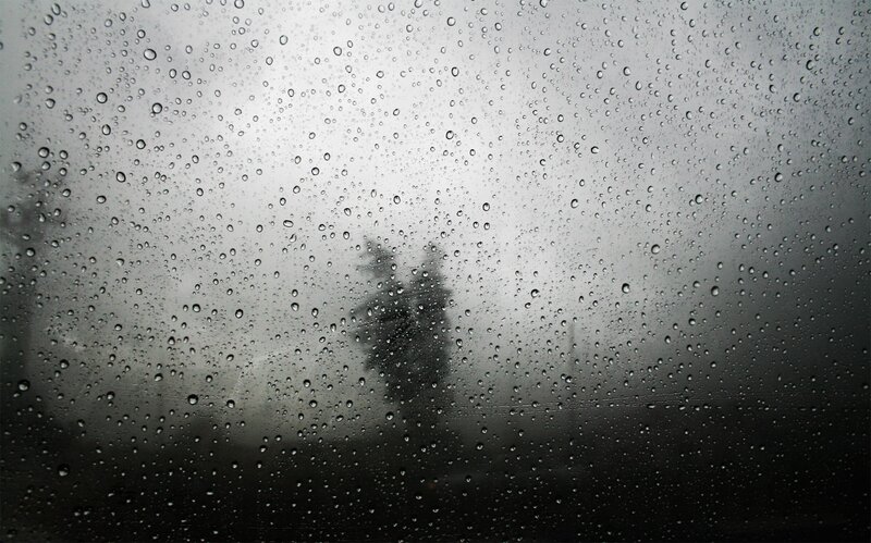 Person Walking in Rain — Gray, Gloomy