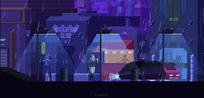 Person Walking in Rain — Purple, Dark
