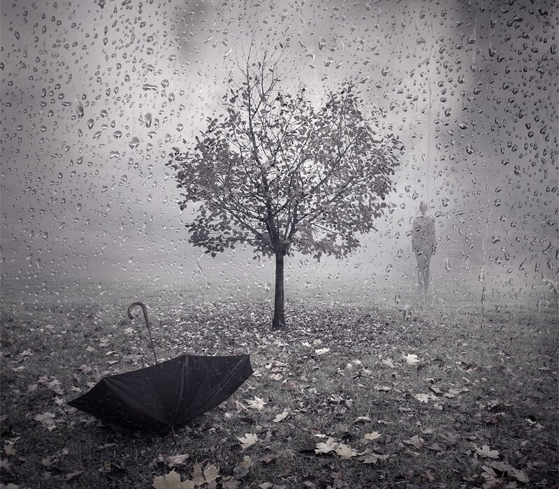 Person Walking in Rain