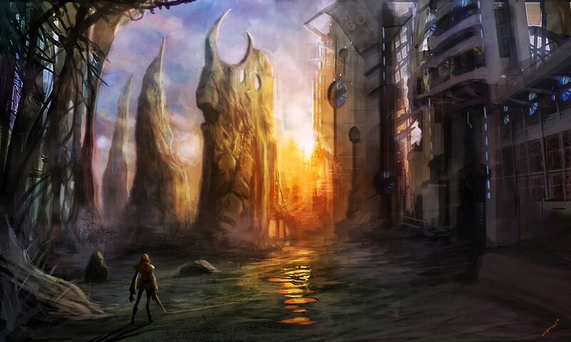 Person Walking in Ruins