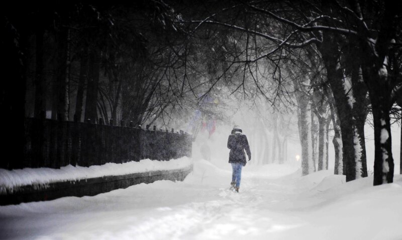 Person Walking in Snow — Black, Cold