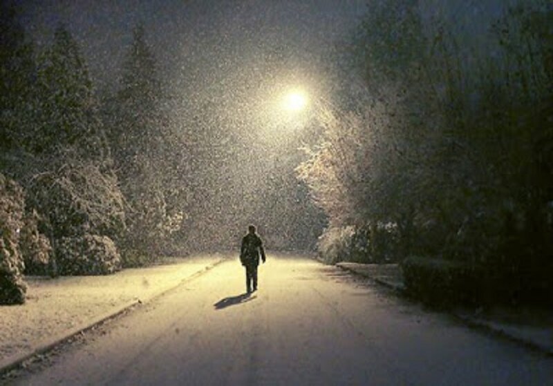 Person Walking in Snow — Black, Dreary