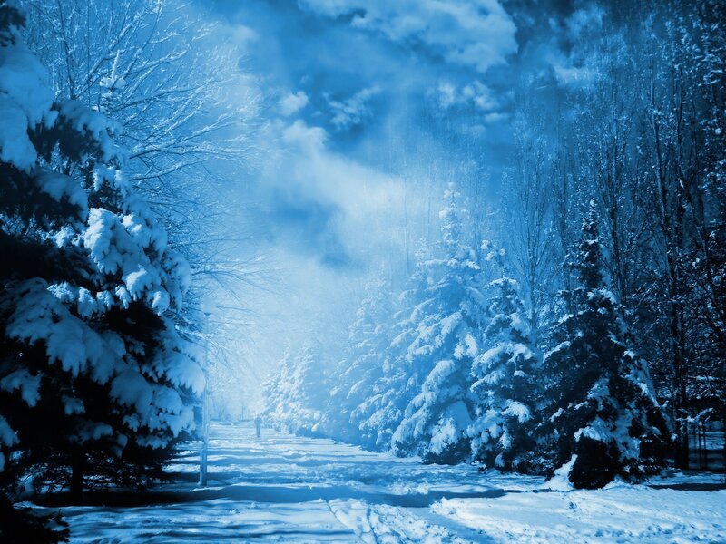 Person Walking in Snow — Blue, Cold