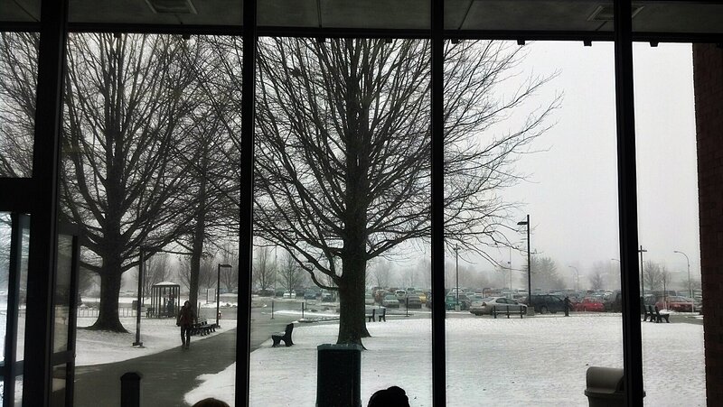 Person Walking in Snow — Gray, Dreary