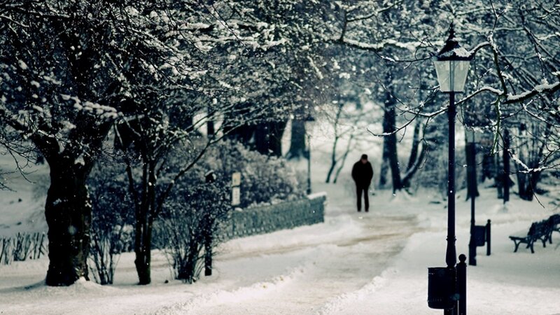 Person Walking in Snow — White, Cold, Winter, Photograph