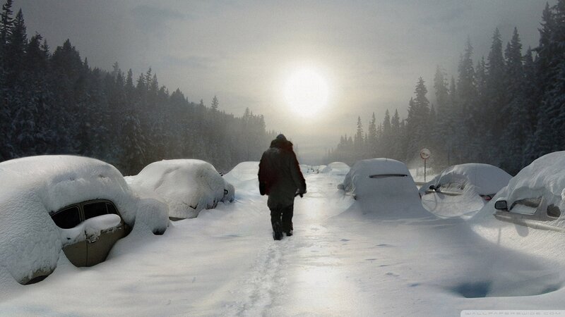 Person Walking in Snow — White, Desolate