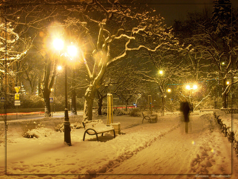Person Walking in Snow — Yellow, Serene