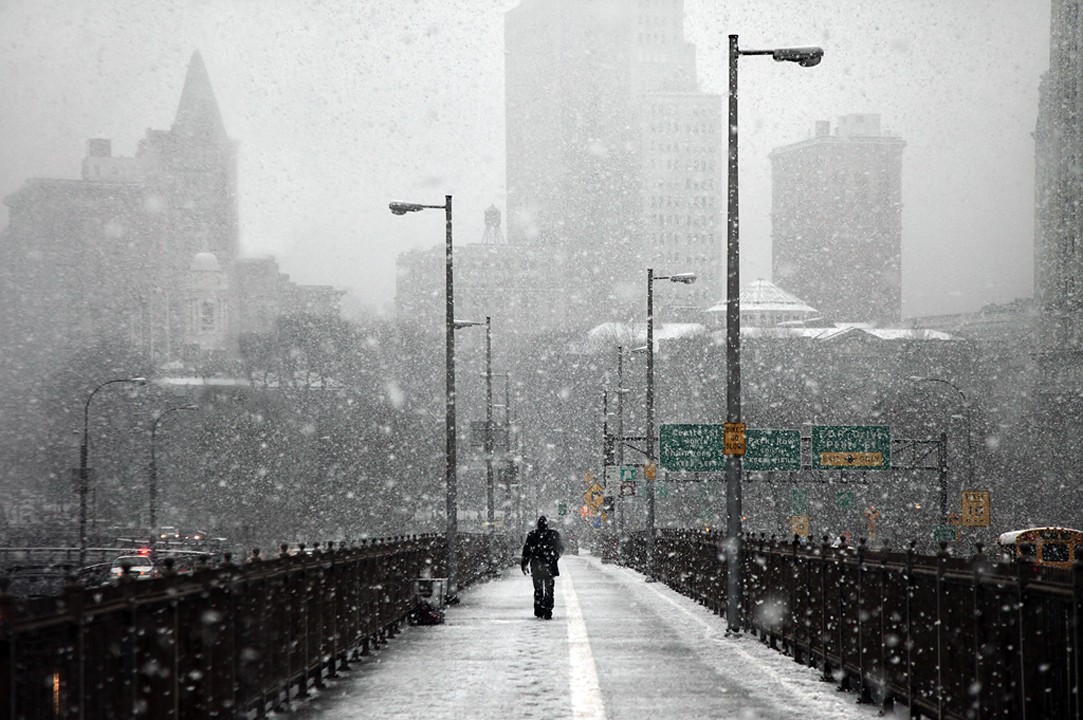 Person walking in snowstorm