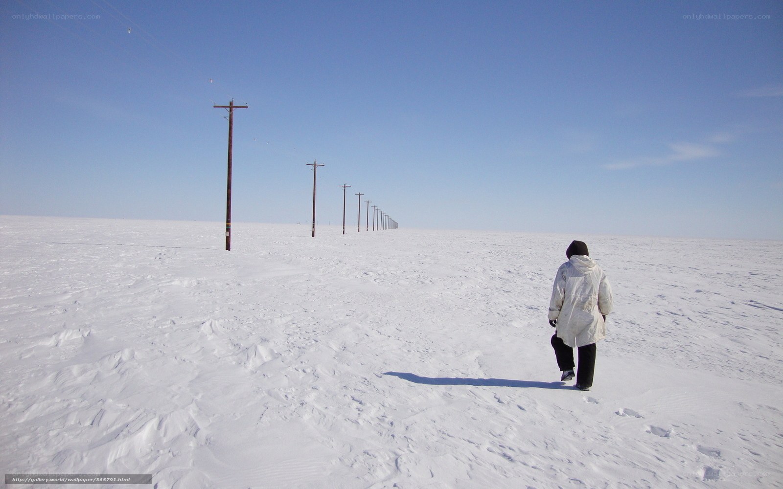 Person walking in snowy landscape