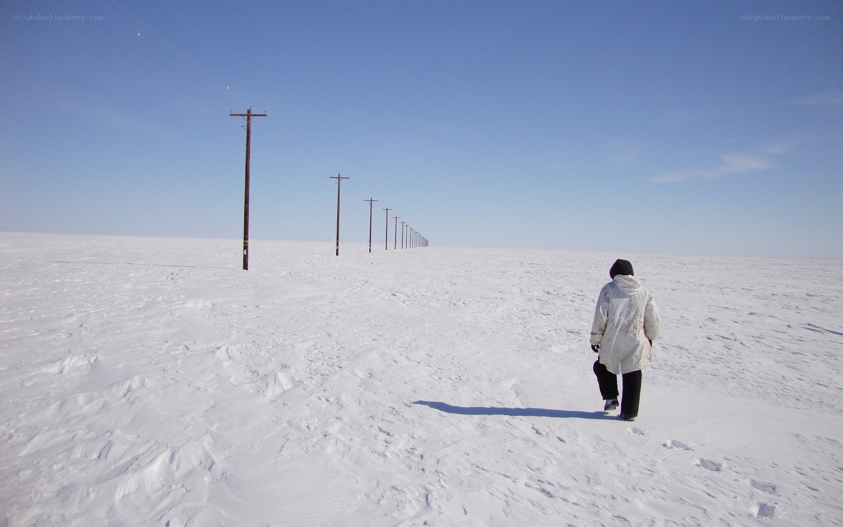Person walking in snowy landscape