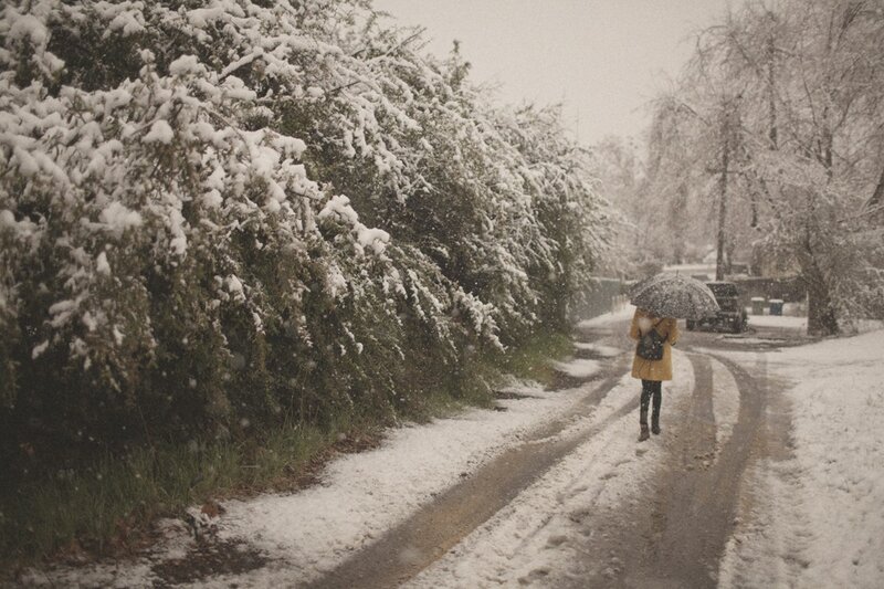 Person walking in snowy weather