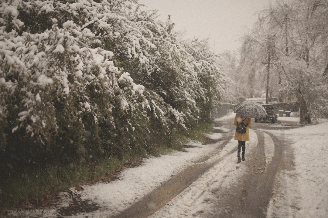Person walking in snowy weather