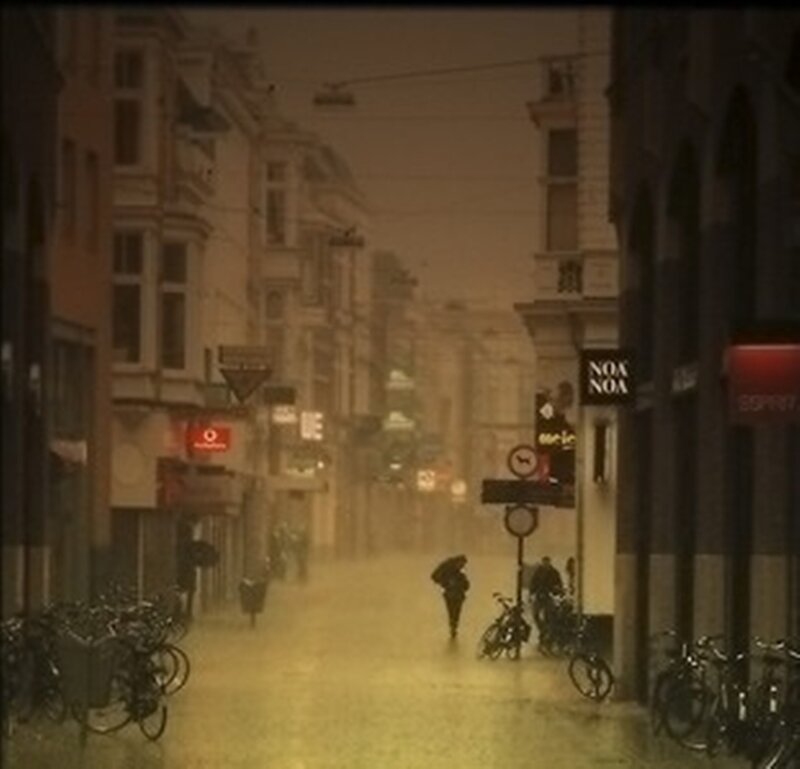 Person Walking in Storm — Brown