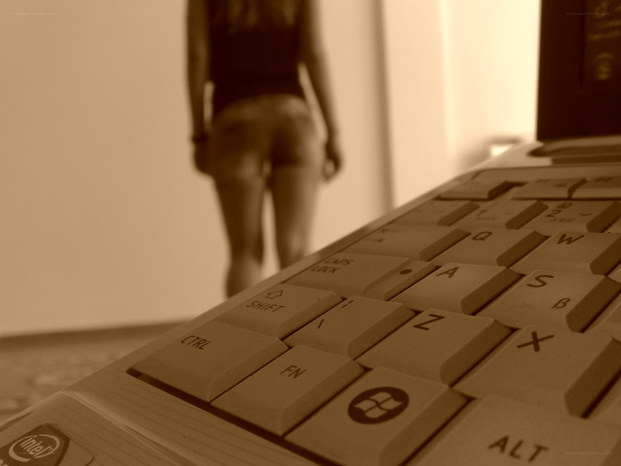 person walking near keyboard