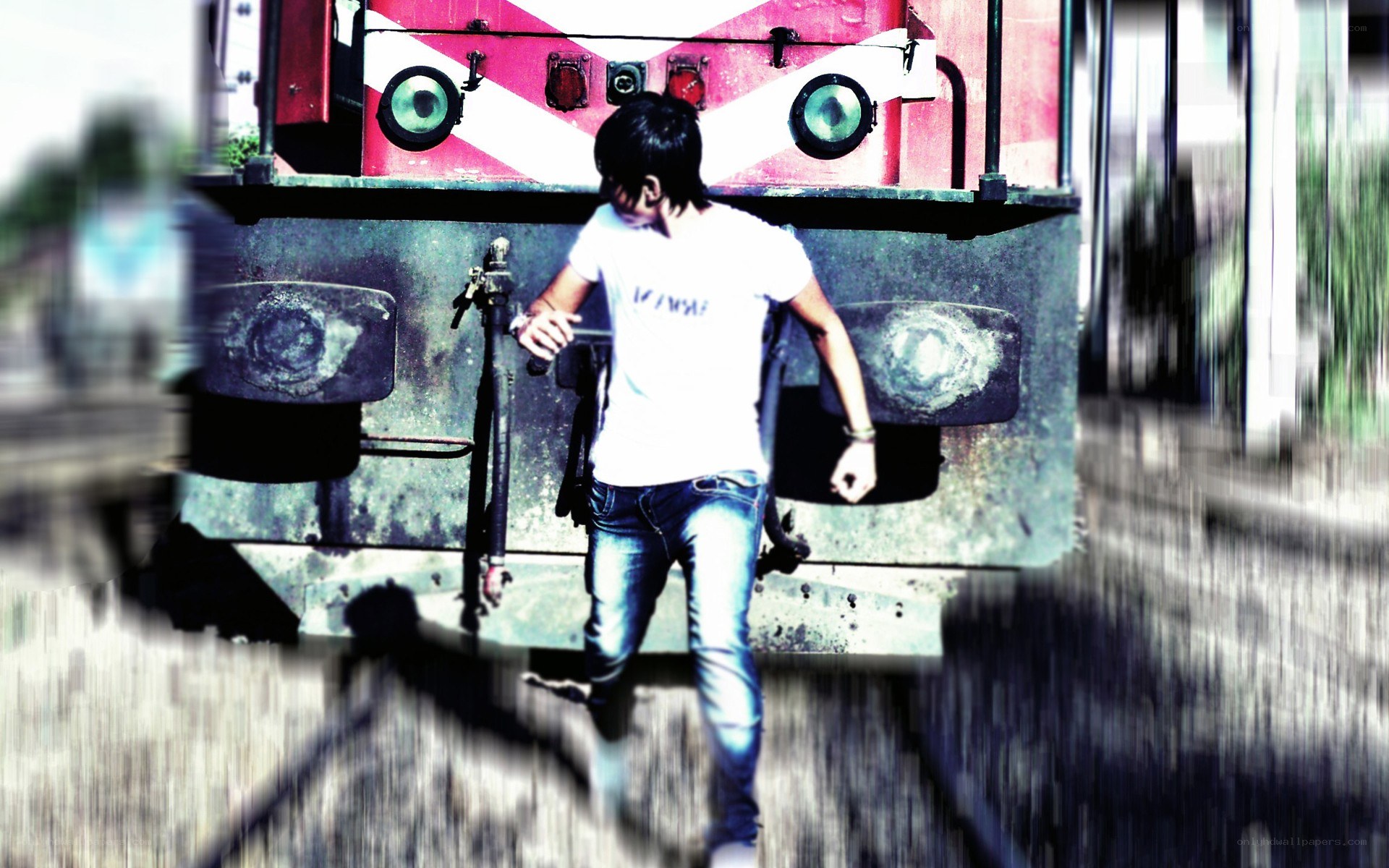 person walking near train