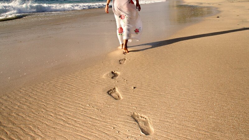 Person Walking on Beach — Beige, Serene