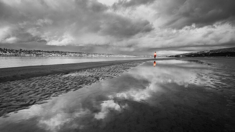 Person Walking on Beach — Black, Dramatic, Afternoon