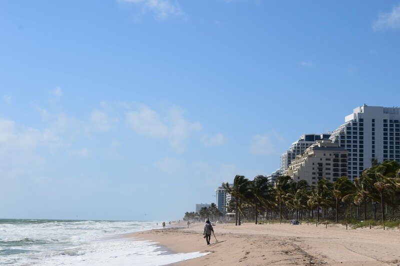 Person Walking on Beach — Blue, Calm