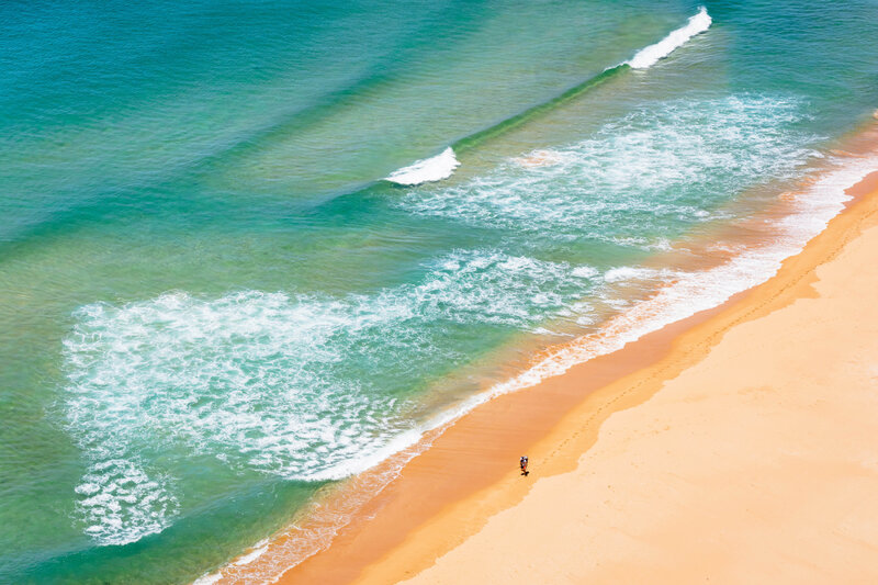 Person Walking on Beach — Blue, Serene, Afternoon, Photograph, Ocean, Waves, Sand
