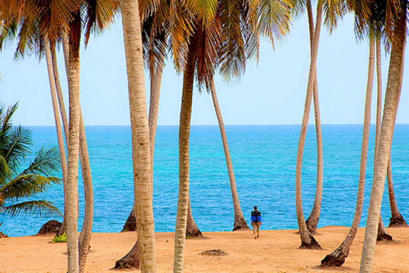 Person Walking on Beach — Blue, Serene, Afternoon