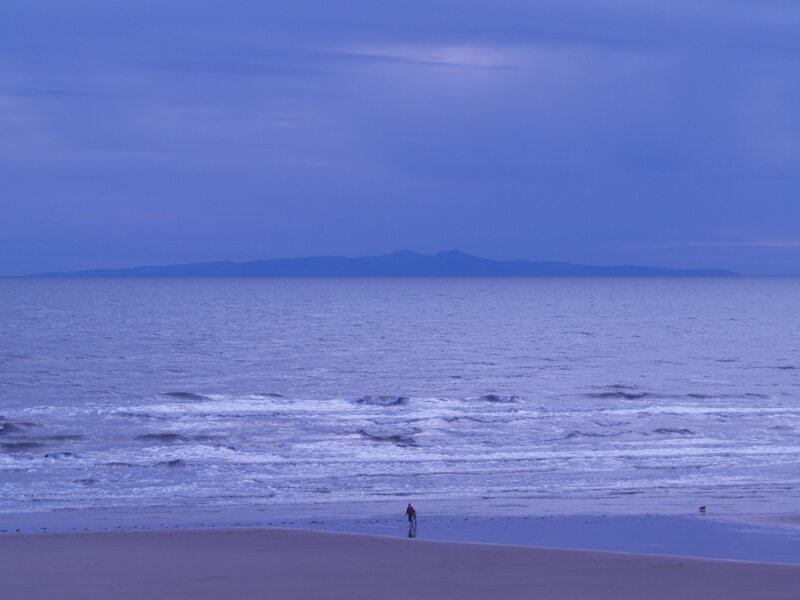 Person Walking on Beach — Blue, Serene