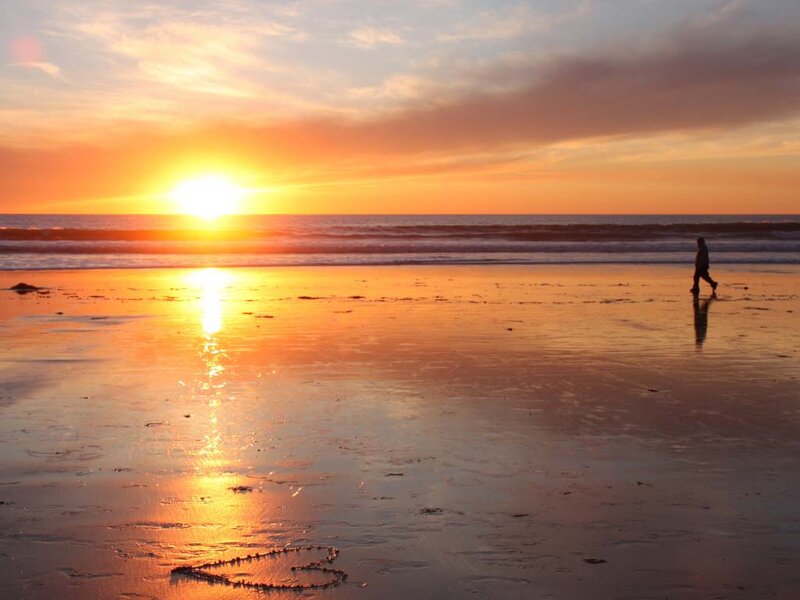 Person Walking on Beach — Orange, Serene, Sunset