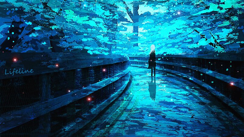 Person Walking on Bridge — Blue, Serene